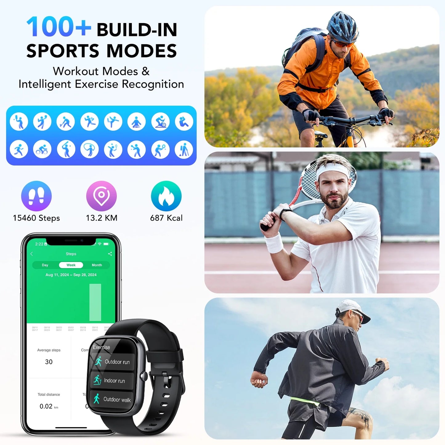 2025 NEW 1.91''HD Screen Smart Watch for Android and Iphone,Answer/Make Calls/100 Sports Modes/Message Reminder,Ip68 Waterproof Outdoor Fitness Tracker Women Men,(Perfect for Holiday Gifts)